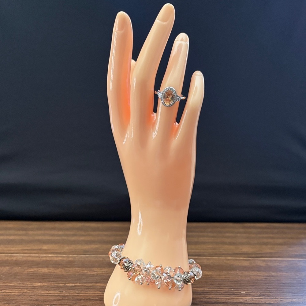 New Stunning Silver Tone Ring with Orange Gemstone - Picture 8 of 8